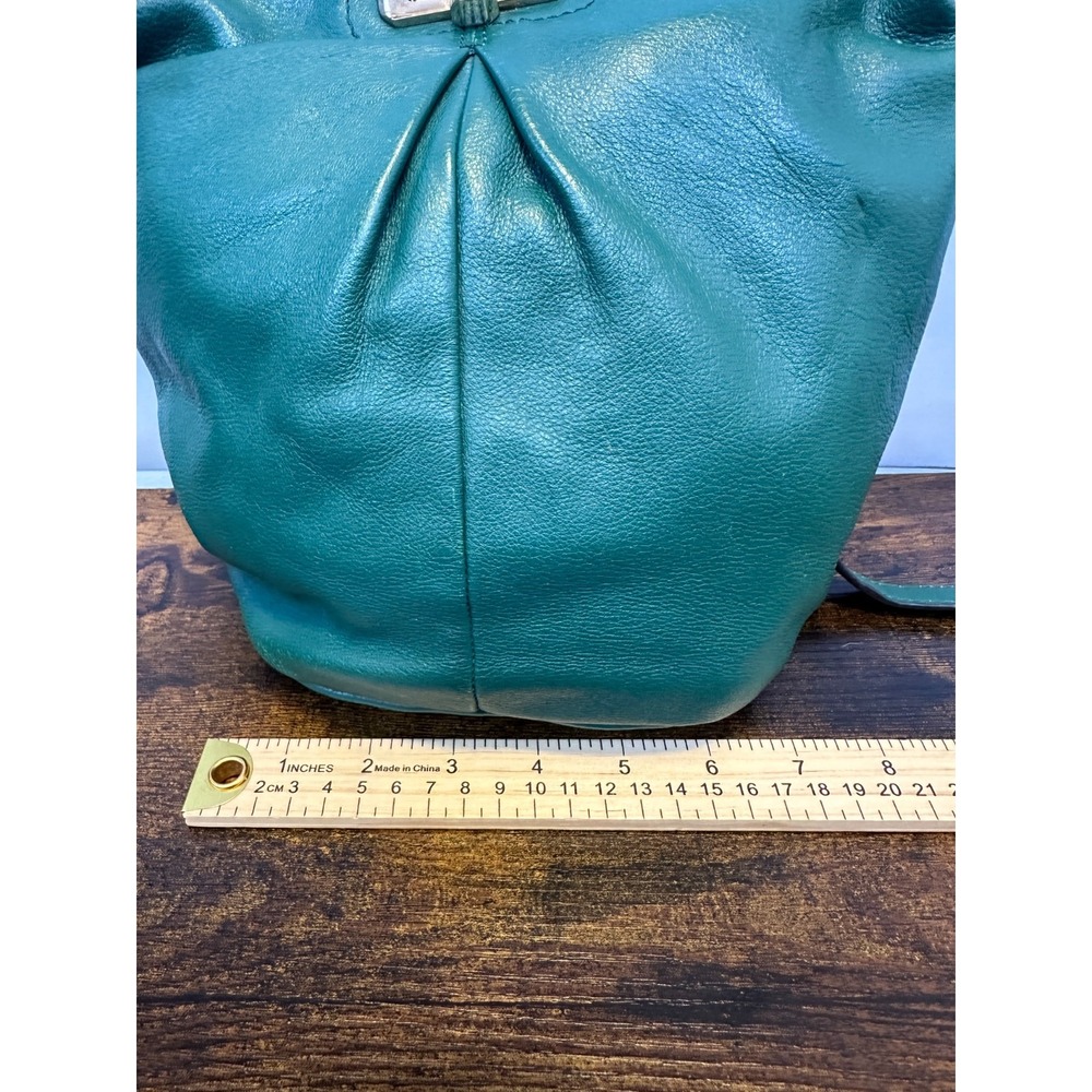 B. Makowsky Turn Lock Shoulder Bag Genuine Pebbled Leather Green Crossbody Purse - Picture 8 of 16
